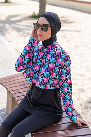 Remsa Paraşüt Önü Kapaklı Tam Kapalı Tesettür Mayo R114 Ananas | XL