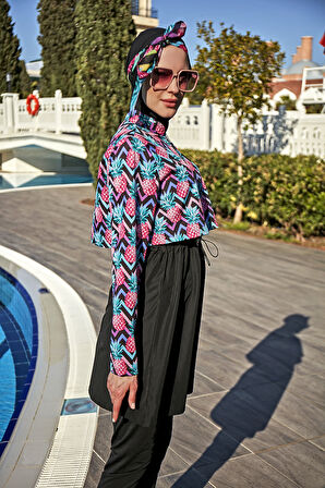 Remsa Paraşüt Önü Kapaklı Tam Kapalı Tesettür Mayo R114 Ananas | XL