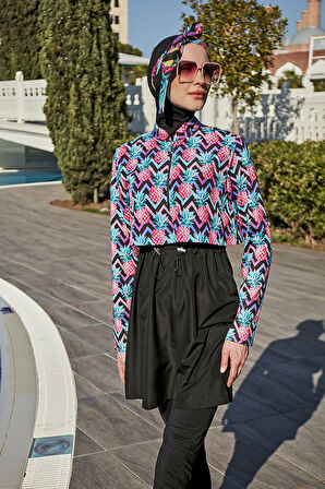 Remsa Paraşüt Önü Kapaklı Tam Kapalı Tesettür Mayo R114 Ananas | S