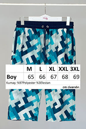 Remsa Erkek Havuz Deniz Uzun Kapri Şort Mayo RK003 Mavi | L