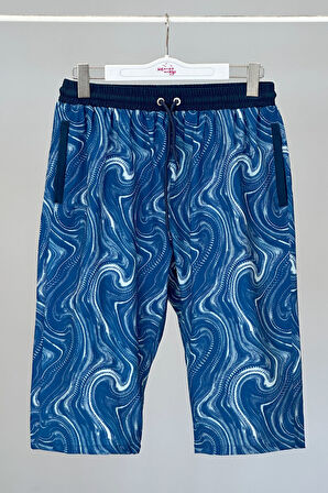 Remsa Erkek Havuz Deniz Uzun Kapri Şort Mayo RK006 Lacivert Rüzgar | 3XL