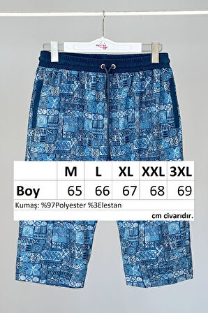 Remsa Erkek Havuz Deniz Uzun Kapri Şort Mayo RK007 Mavi Çini | XL