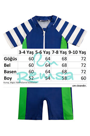 UV Korumalı Kısa Kollu Şortlu Tulum Çocuk Yüzücü Mayo 5234 Koyu Lacivert  | 7-8 YAŞ