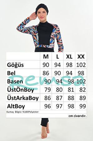 Likralı Tam Kapalı Tesettür Mayo Desen Detaylı 3117 Siyah | XL
