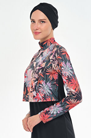 Yarım Desenli Likralı Tam Kapalı Tesettür Mayo 3123 Siyah | M