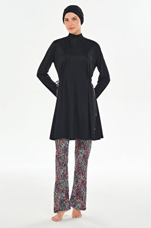 Bol Paça Likralı Tam Kapalı Tesettür Mayo 3125 Siyah | M