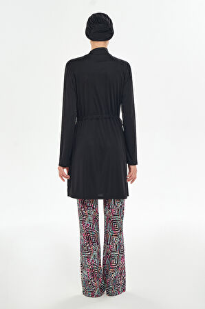 Bol Paça Likralı Tam Kapalı Tesettür Mayo 3125 Siyah | XXL