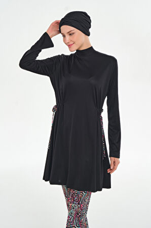 Bol Paça Likralı Tam Kapalı Tesettür Mayo 3125 Siyah | XXL