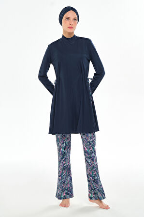 Bol Paça Likralı Tam Kapalı Tesettür Mayo 3125 Koyu Lacivert | L
