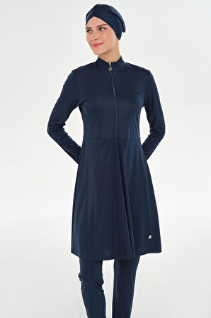 Likralı Tam Kapalı Uzun Tesettür Mayo 3128 Koyu Lacivert05 | XXL