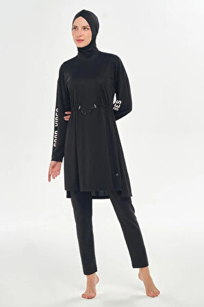 Rozamay 253132 Opal   Siyah Tam Boy Lycralı Dijital Desen Tesettür Mayo