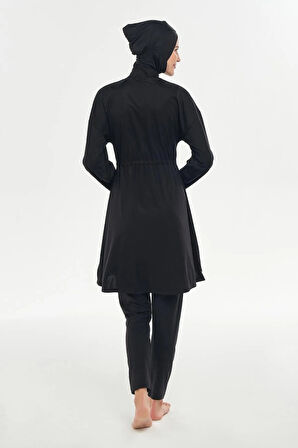 Rozamay 253132 Opal   Siyah Tam Boy Lycralı Dijital Desen Tesettür Mayo