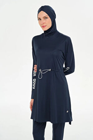 Rozamay 253132 Opal Lacivert Tam Boy Lycralı Dijital Desen Tesettür Mayo