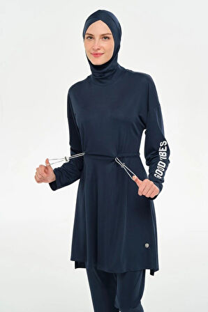 Rozamay 253132 Opal Lacivert Tam Boy Lycralı Dijital Desen Tesettür Mayo