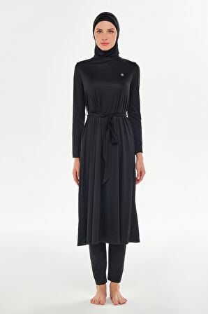 Tam Boy Likralı Tam Kapalı Uzun Tesettür Mayo 3133 Siyah08 | L