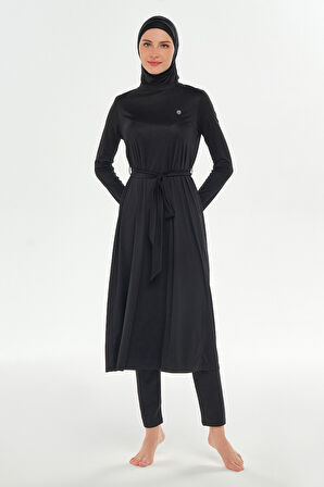 Tam Boy Likralı Tam Kapalı Uzun Tesettür Mayo 3133 Siyah08 | XL