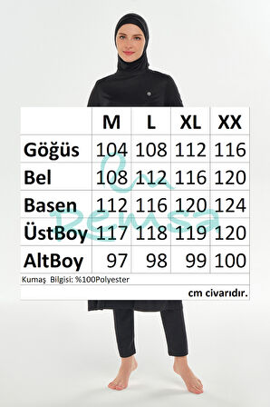 Tam Boy Likralı Tam Kapalı Uzun Tesettür Mayo 3133 Siyah08 | XXL