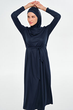 Tam Boy Likralı Tam Kapalı Uzun Tesettür Mayo 3133 Koyu Lacivert04 | XXL