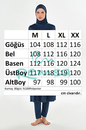 Tam Boy Likralı Tam Kapalı Uzun Tesettür Mayo 3133 Açık Lacivert03 | XXL