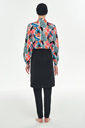 Tam Kapalı Tesettür Mayo Yarım Desenli 3401 Siyah | L