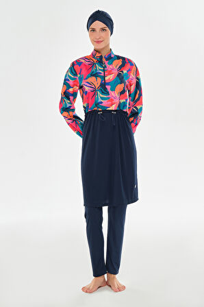 Tam Kapalı Tesettür Mayo Yarım Desenli 3403 Koyu Lacivert | M