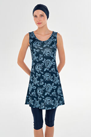 Sıfır Kol Yarı Kapalı Mayo 3609 Koyu Lacivert | L