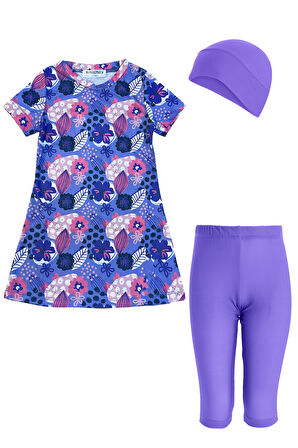 Kız Çocuk Kısa Kollu Taytlı Likralı Yarı Kapalı Mayo 3904 Lila | 5-6 Yaş