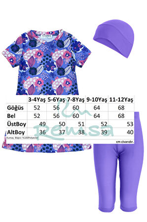 Kız Çocuk Kısa Kollu Taytlı Likralı Yarı Kapalı Mayo 3904 Lila | 5-6 Yaş