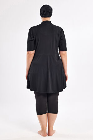 Büyük Beden Kısa Kollu Yarı Kapalı Mayo 3803 Siyah | 5XL