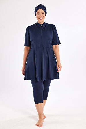 Büyük Beden Kısa Kollu Yarı Kapalı Mayo 3803 Koyu Lacivert | 4XL