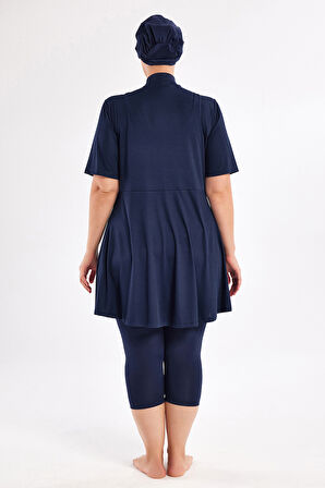 Büyük Beden Kısa Kollu Yarı Kapalı Mayo 3803 Koyu Lacivert | 4XL