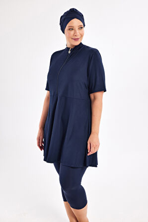 Büyük Beden Kısa Kollu Yarı Kapalı Mayo 3803 Koyu Lacivert | 4XL