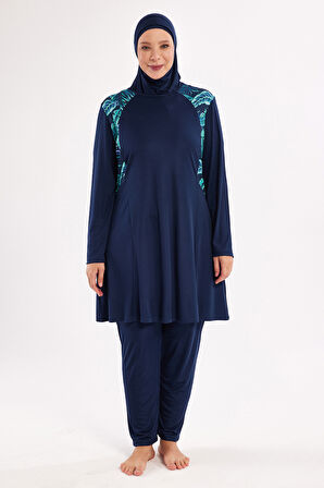 Büyük Beden Likralı Tam Kapalı Tesettür Mayo 3801 Koyu Lacivert | 3XL