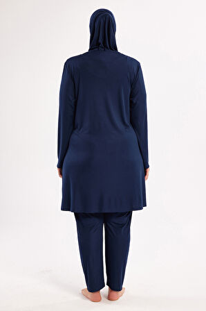 Büyük Beden Likralı Tam Kapalı Tesettür Mayo 3801 Koyu Lacivert | 3XL
