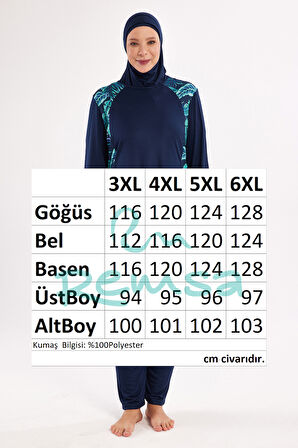 Büyük Beden Likralı Tam Kapalı Tesettür Mayo 3801 Koyu Lacivert | 5XL