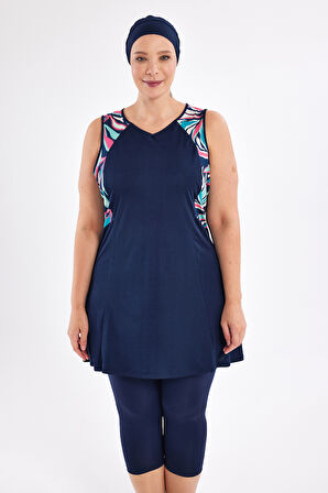 Büyük Beden Sıfır Kollu Yarı Kapalı Mayo 3806 Koyu Lacivert | 4XL