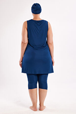 Büyük Beden Sıfır Kollu Yarı Kapalı Mayo 3806 Açık Lacivert | 4XL