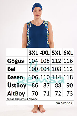 Büyük Beden Sıfır Kollu Yarı Kapalı Mayo 3806 Açık Lacivert | 5XL