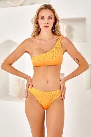 Tek Omuz Taş Baskılı Bikini Takım 
