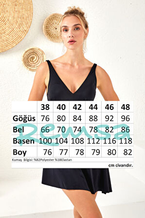 UV Korumalı V Yaka Elbise Mayo Etekli Mayo Yüzücü Mayo 4153 Siyah03 | 46