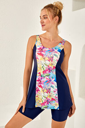 Sıfır Kol Şortlu Yarı Kapalı Mayo 4155 Lacivert01 | 44