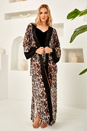 Mayo Üzerine Tek Pareo Kimono 4824 Leopar Siyah01 | 2