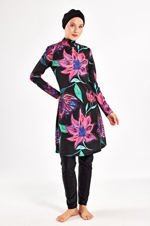 UV Korumalı Likralı Tam Kapalı Tesettür Mayo 1101 Siyah03 | L