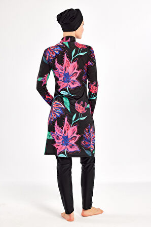 UV Korumalı Likralı Tam Kapalı Tesettür Mayo 1101 Siyah03 | XXL