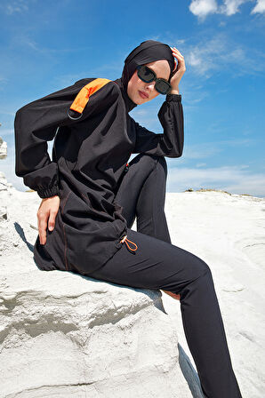Spor Likra Tam Kapalı Tesettür Mayo 1201 Siyah12 | XL