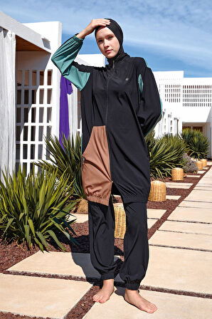 Spor Likra Tam Kapalı Tesettür Mayo 1210 Siyah13 | S