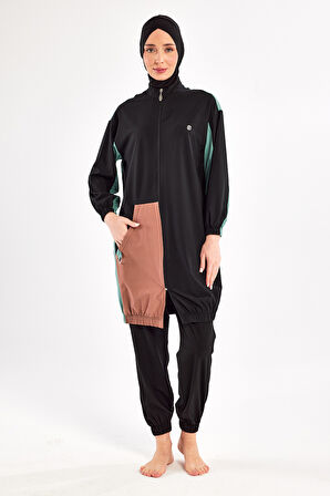 Spor Likra Tam Kapalı Tesettür Mayo 1210 Siyah13 | S