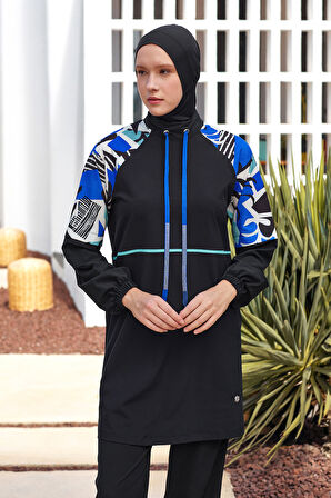 Spor Likra Tam Kapalı Tesettür Mayo 1225 Siyah11 | XL