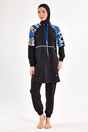 Spor Likra Tam Kapalı Tesettür Mayo 1225 Siyah11 | XL