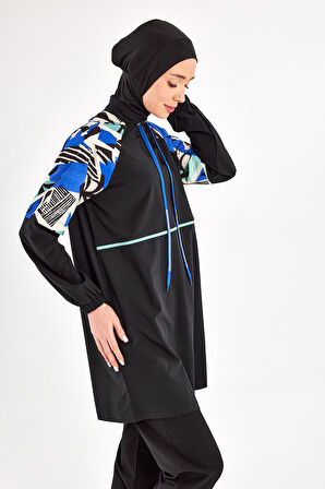 Spor Likra Tam Kapalı Tesettür Mayo 1225 Siyah11 | XL